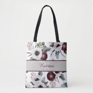 Bolsa de mão com flores em aquarela e monograma