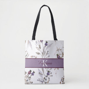 Bolsa de mão com flores em aquarela e monograma