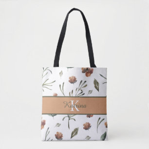Bolsa de mão com flores em aquarela e monograma