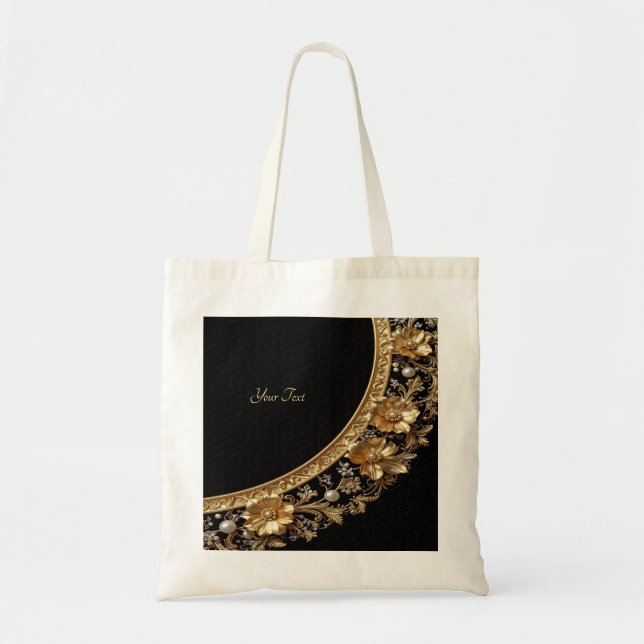 Bolsa de mão com flores ornamentais douradas (Frente)