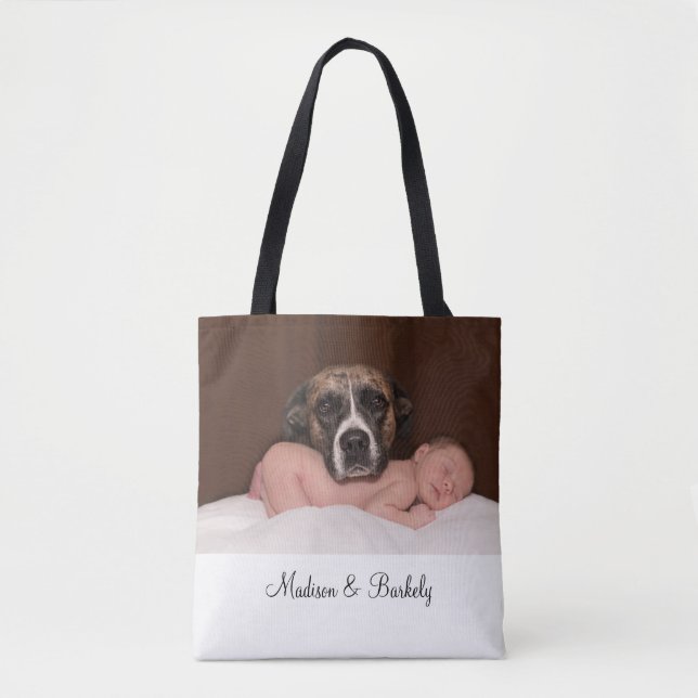 Bolsa de mão com foto do bebé e do cão em frente e (Frente)