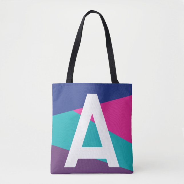 Bolsa de mão com monograma e bloco de cores retrô  (Frente)