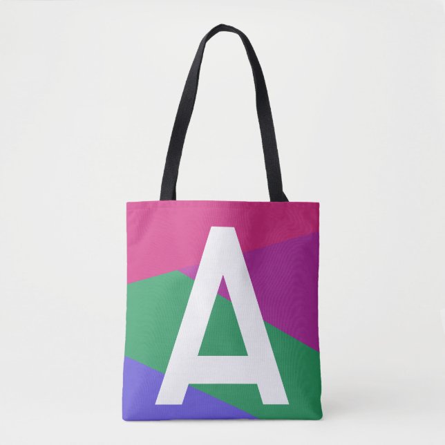 Bolsa de mão com monograma e bloco de cores retrô  (Frente)