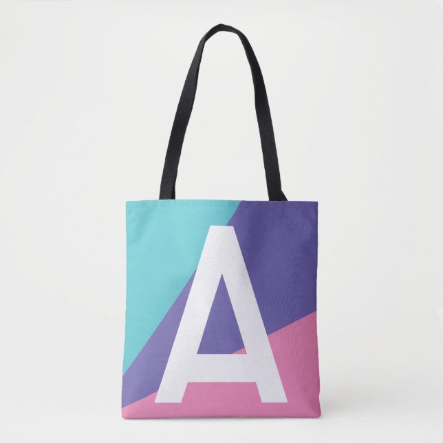 Bolsa de mão com monograma em bloco de cor retrô p (Frente)