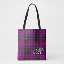 Bolsa de mão com monograma em xadrez roxo