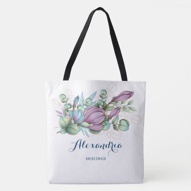 Bolsa de mão com monograma floral pintada chic (Frente)