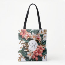 Bolsa de mão com monograma floral tropical elegant