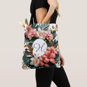 Bolsa de mão com monograma floral tropical elegant