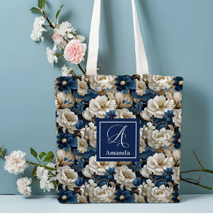 Bolsa de Mão com Nome Personalizado Flores Azul Ma