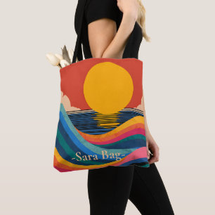Bolsa de mão com nome personalizado Sunset Waves A
