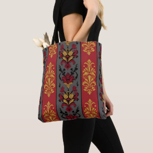 Bolsa de mão com padrão de damasco vermelho, preto