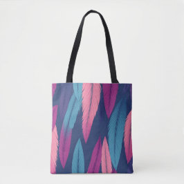 Bolsa de mão com padrão de penas coloridas e alça