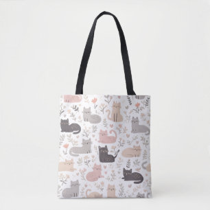 Bolsa de mão com padrão floral e gato pastel adorá