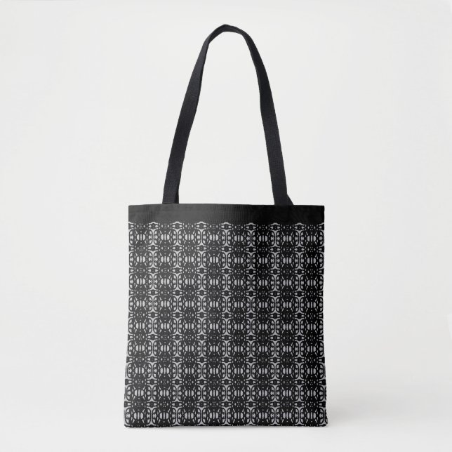 Bolsa de mão com padrão geométrico cinza e preto (Frente)