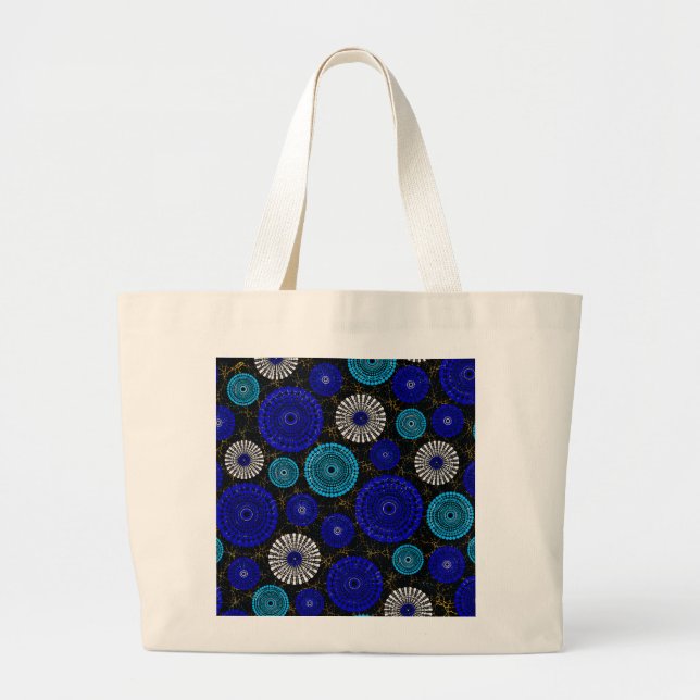 Bolsa de mão com padrão geométrico mandala azul (Frente)