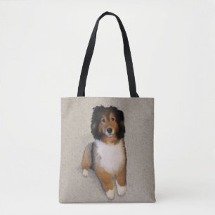 Bolsa de mão com retrato de cão mestiço Sheltie