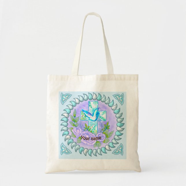 Bolsa de mão com rosas roxas e cruz cristã   (Frente)