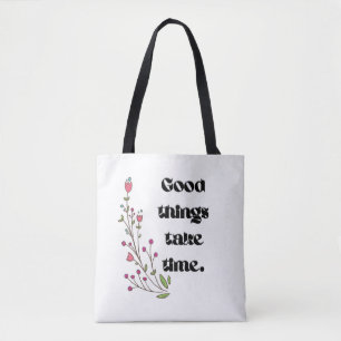 Bolsa de mão com tipografia botânica minimalista