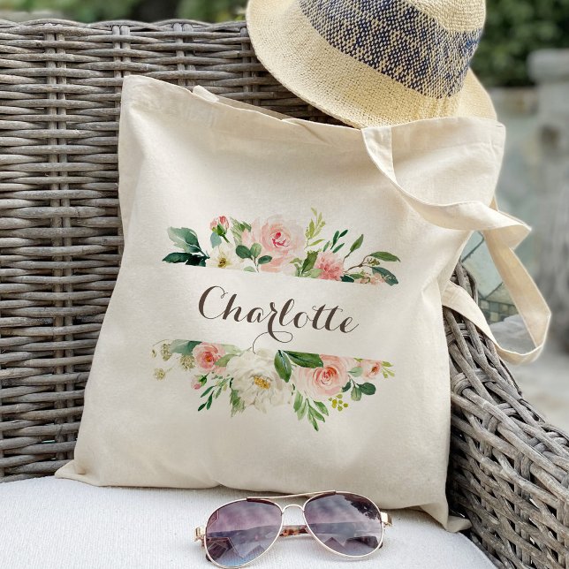 Bolsa de mão cor-de-rosa personalizada com flores  (Criador carregado)