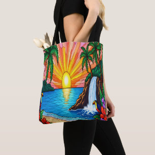 Bolsa de mão Crepúsculo Tropical em Vidro Pintado