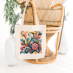 Bolsa de mão de arte floral colorida