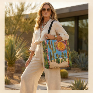 Bolsa de mão de Cacto do Deserto com Sol Colorido 