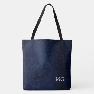 Bolsa de mão de couro sintético azul marinho monog