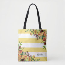 Bolsa de mão de Flores Amarelas Bonitas e Listras