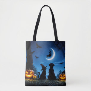 Bolsa de mão de Halloween fofa com bruxas de gato