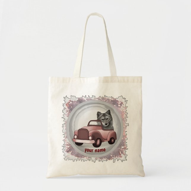 Bolsa de mão de lobo dirigindo carro (Frente)