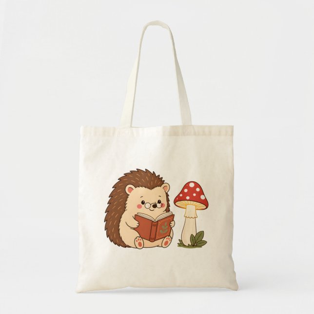Bolsa de mão de ouriço fofo lendo lâmpada de cogum (Frente)