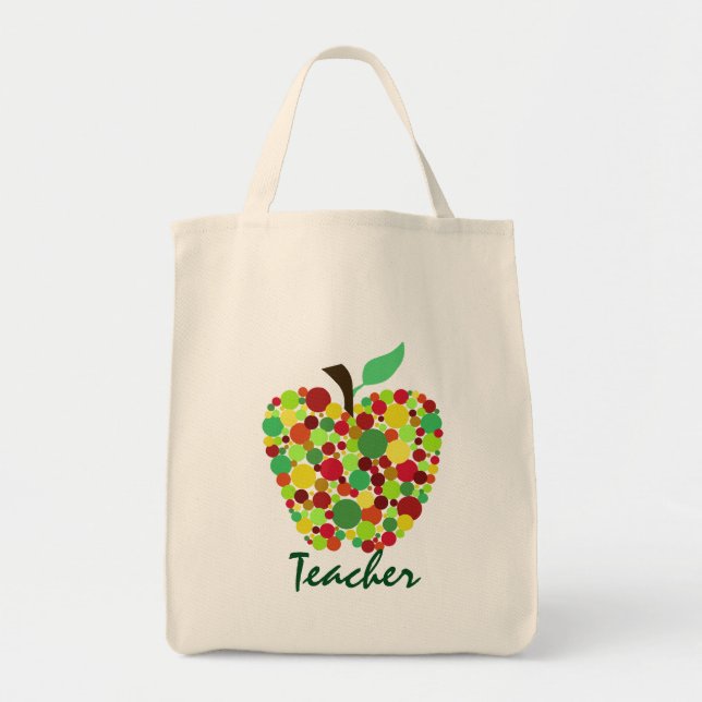 Bolsa de mão de professora de maçã de bolinhas (Frente)