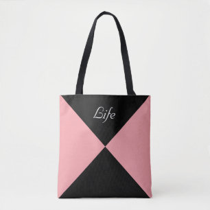 Bolsa de mão de triângulo abstrato preta e rosa co