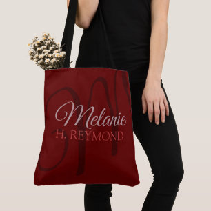 Bolsa de mão elegante vermelha escura com nome e i