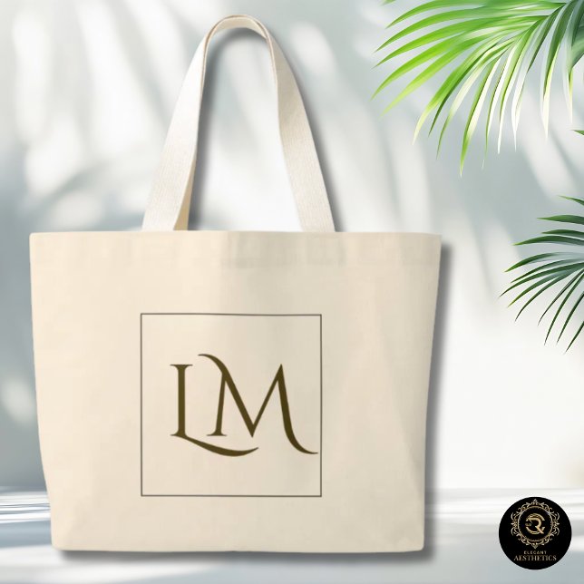 Bolsa de mão em algodão com monograma minimalista  (Criador carregado)