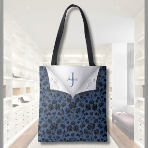 Bolsa de Mão Estilosa com Monograma Floral Azul