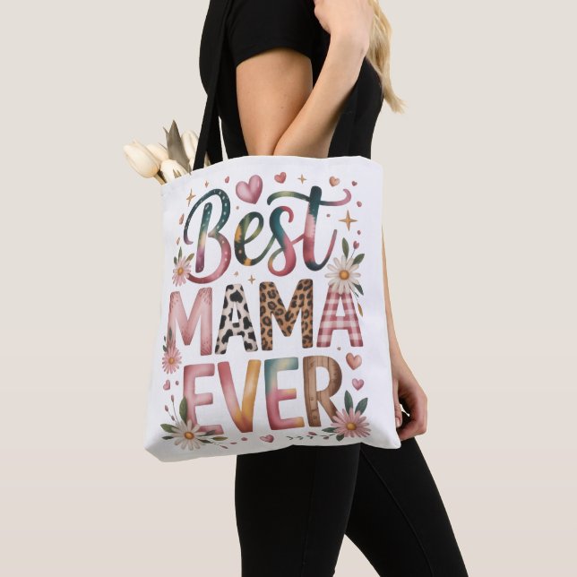 Bolsa de Mão Floral Boho Melhor Mamãe de Todas (Close Up)