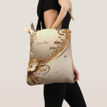 Bolsa de mão floral ornamentada dourada