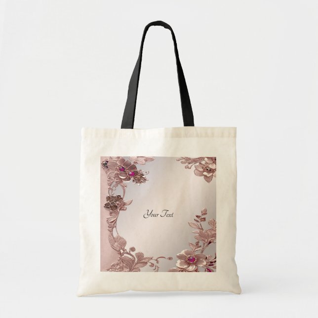 Bolsa de mão floral ornamentada rosa (Frente)