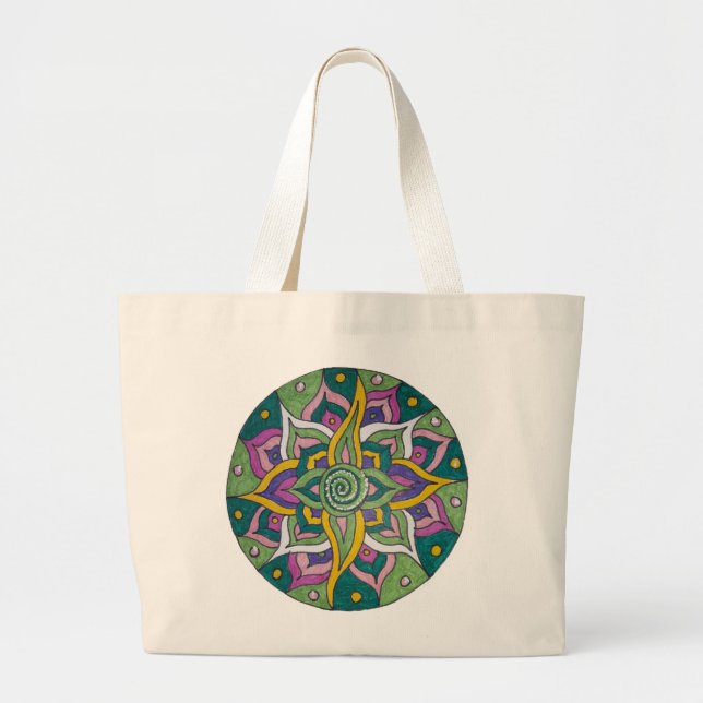 Bolsa de mão Mandala de Lótus Verde/Rosa (Frente)