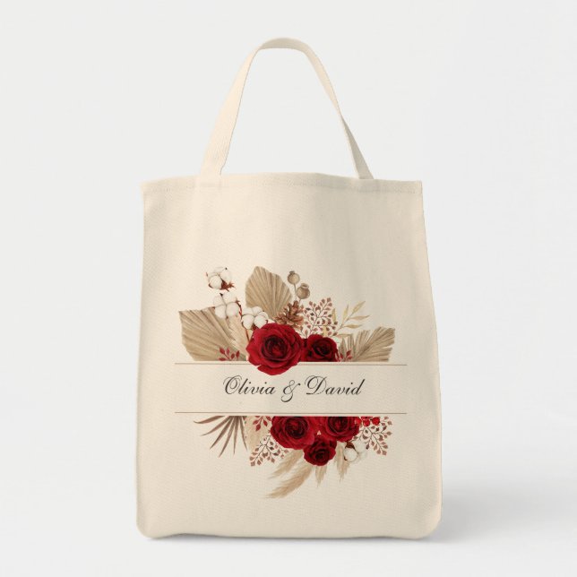 Bolsa de mão para casamento de Rosas Borgonha e Gr (Frente)