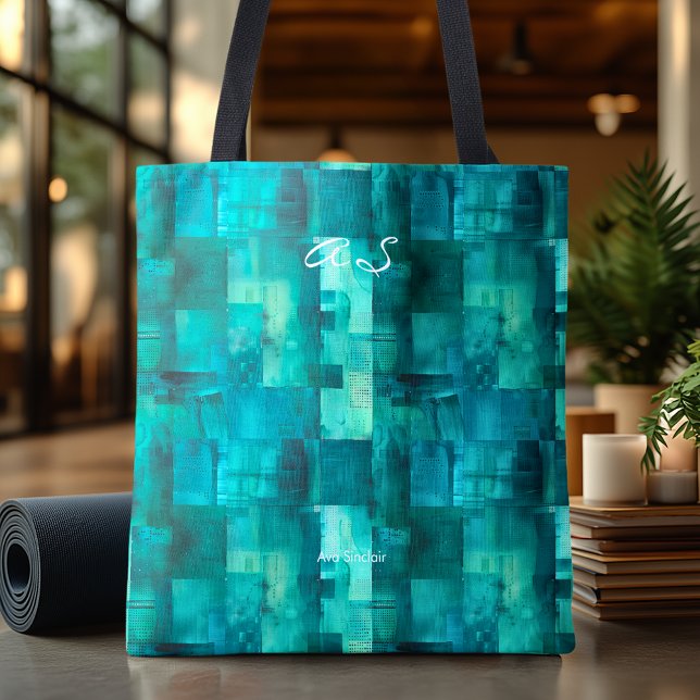 Bolsa de Mão Personalizada Abstrata Teal Monocromá (Criador carregado)