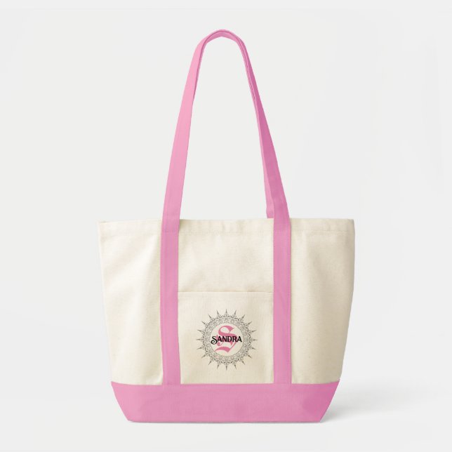 Bolsa de mão personalizada branca e rosa monograma (Frente)