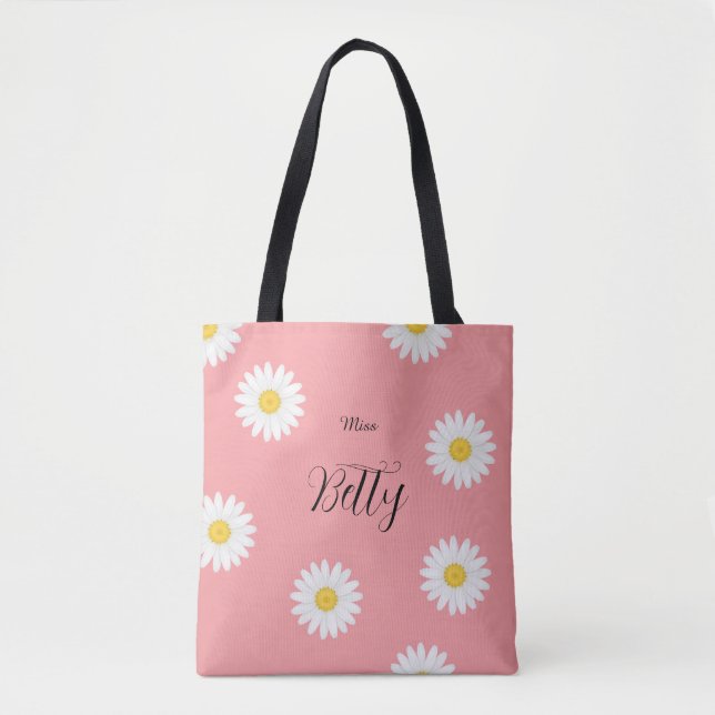 Bolsa de mão personalizada com flor de margarida r (Frente)
