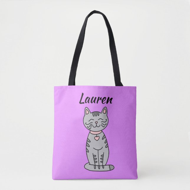 Bolsa de mão personalizada Gatinho Cinza (Frente)