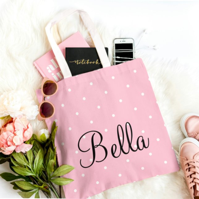 Bolsa de Mão Rosa com Bolinhas Personalizada (Criador carregado)