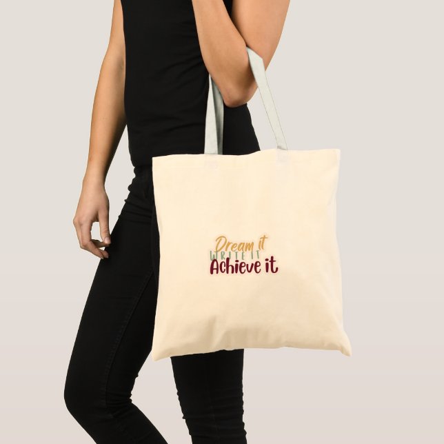 Bolsa de mão 'Sonhe, Escreva, Alcance' (Frente (produto))