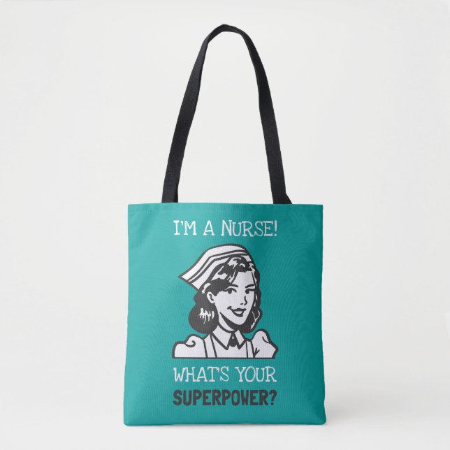 Bolsa de mão Sou uma Enfermeira Superpoderosa Teal (Frente)
