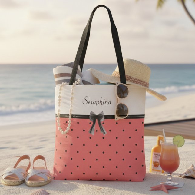 Bolsa de mão Vibrant Sunset Coral Summer Chic (Celebrate the season with a personalized vibrant polka dot beach bag)