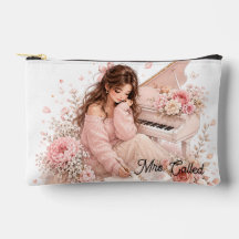 Bolsa de Maquiagem Floral de Piano Rosa Suave Edit